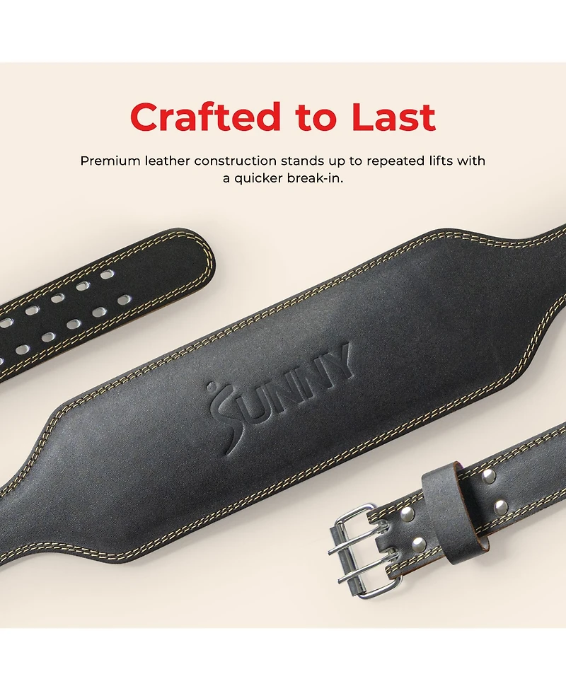 Sunny Health and Fitness Heavy-Duty 6" Leather Weightlifting Belt for Squats, Deadlifts, Powerlifting & Strength Training