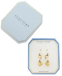 Unwritten Cubic Zirconia Gold-Plated Stud with Duo Hoop Earring Set