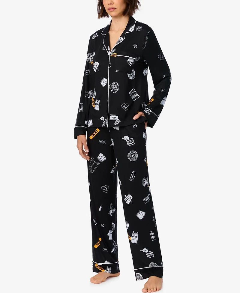 Dkny Women's Long-Sleeve Button-Front Pajama Top and Pants Set