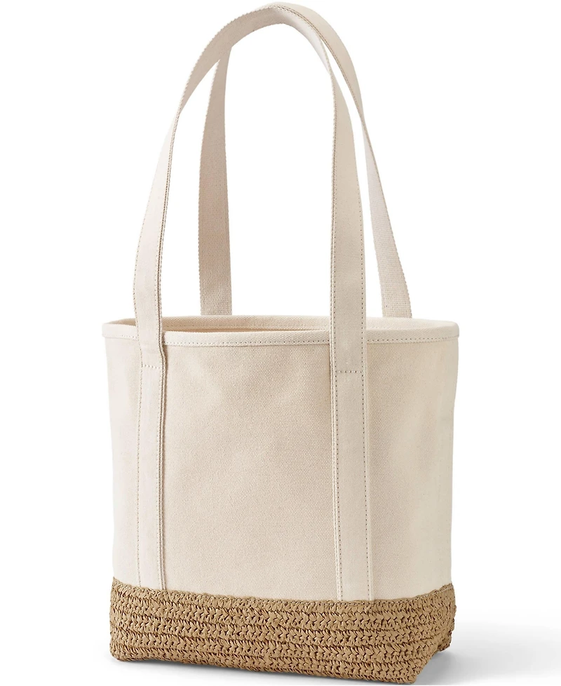 Lands' End Medium Raffia Open Top Long Handle Canvas Tote Bag