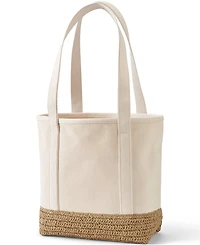 Lands' End Medium Raffia Open Top Long Handle Canvas Tote Bag