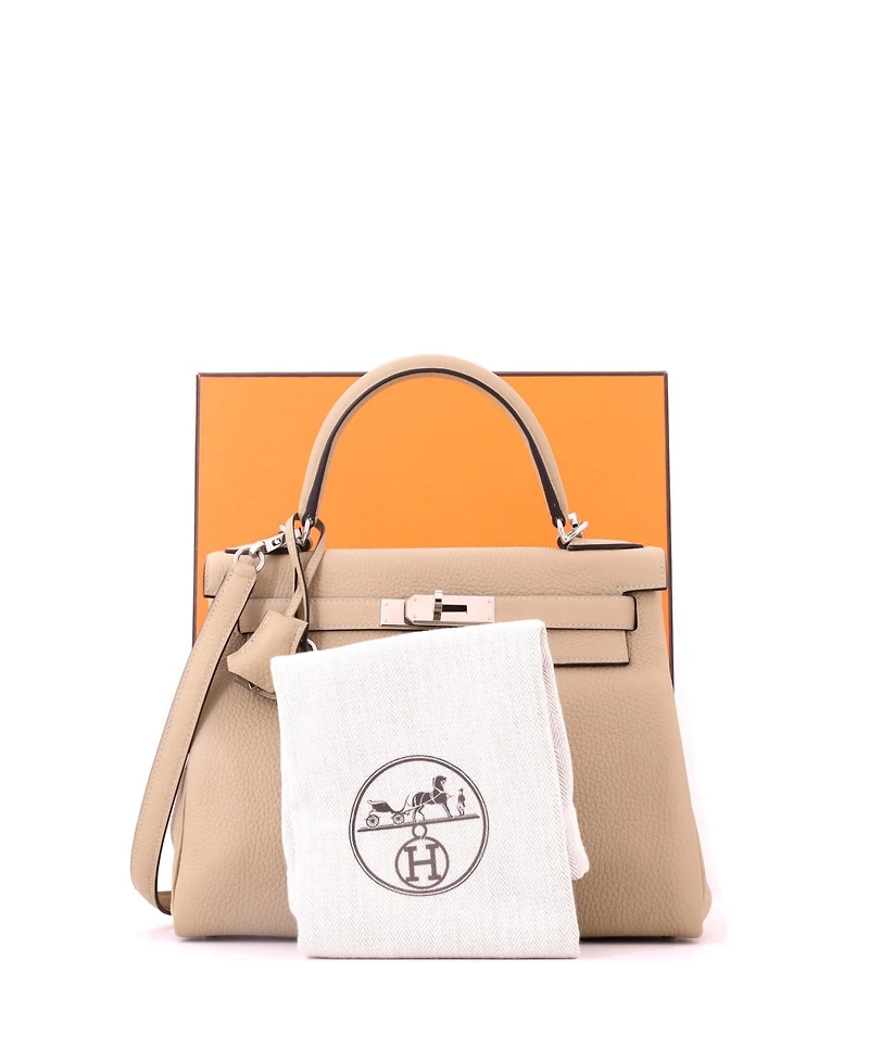 Pre-Owned Hermes Kelly 28 Handbag Light Clemence with Palladium Hardware