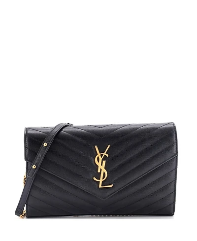 Pre-Owned Saint Laurent Medium Classic Monogram Wallet on Chain Matelasse Chevron Leather