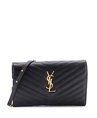 Pre-Owned Saint Laurent Medium Classic Monogram Wallet on Chain Matelasse Chevron Leather