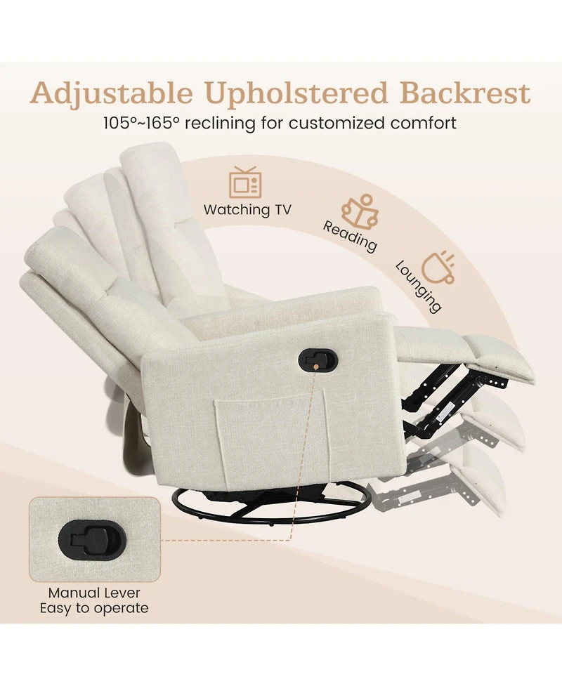 Slickblue 360° Swivel Rocking Recliner Chair for Nursery with Cushioned Back Support