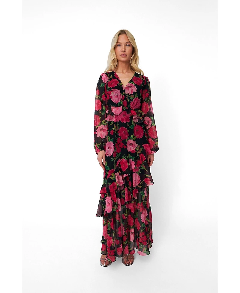 Cras Women's Love Floral Long-Sleeve Tiered Maxi Dress