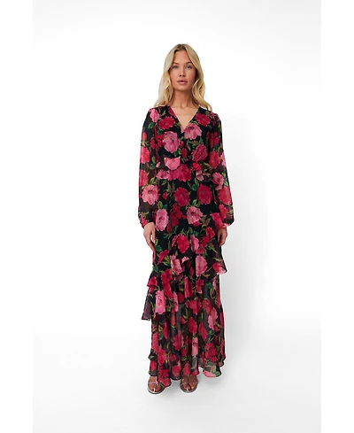 Cras Women's Love Floral Long-Sleeve Tiered Maxi Dress