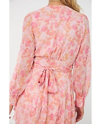 Cras Women's Romance V-Neck Long-Sleeve Floral-Print Maxi Dress
