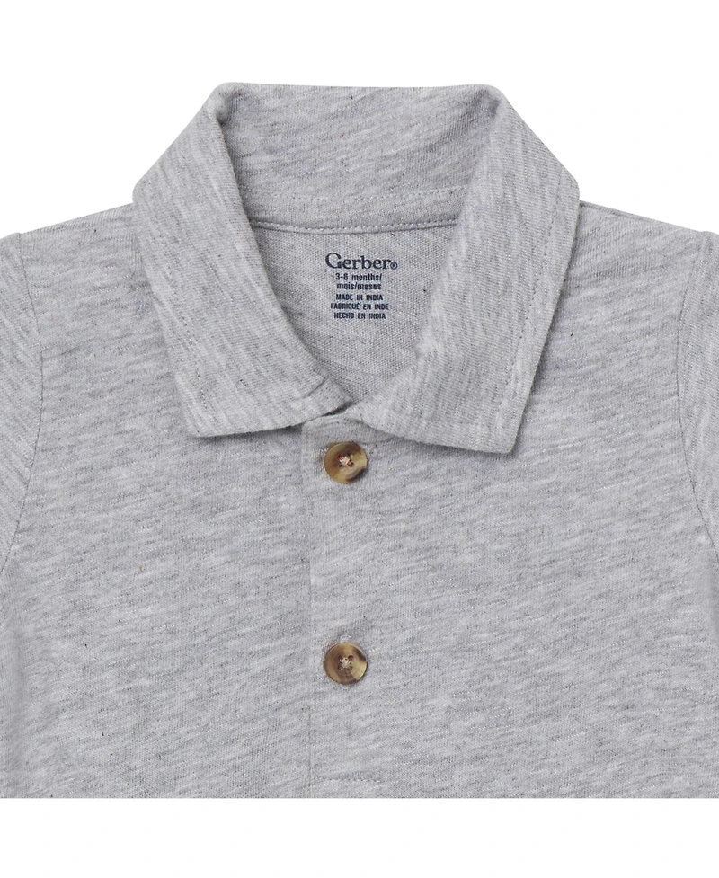 Gerber Baby Boys ( New Born To 18 M ) Polo Bodysuit Heather,