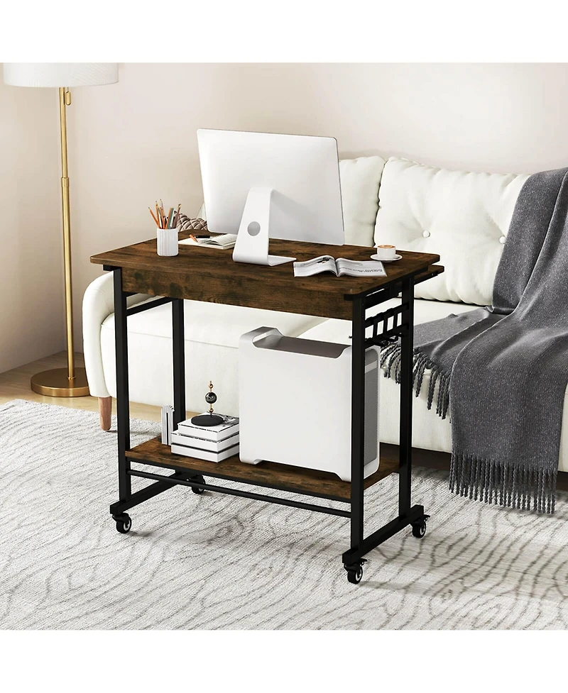 Costway Computer Desk Rolling Laptop Cart Writing Workstation with Keyboard Tray