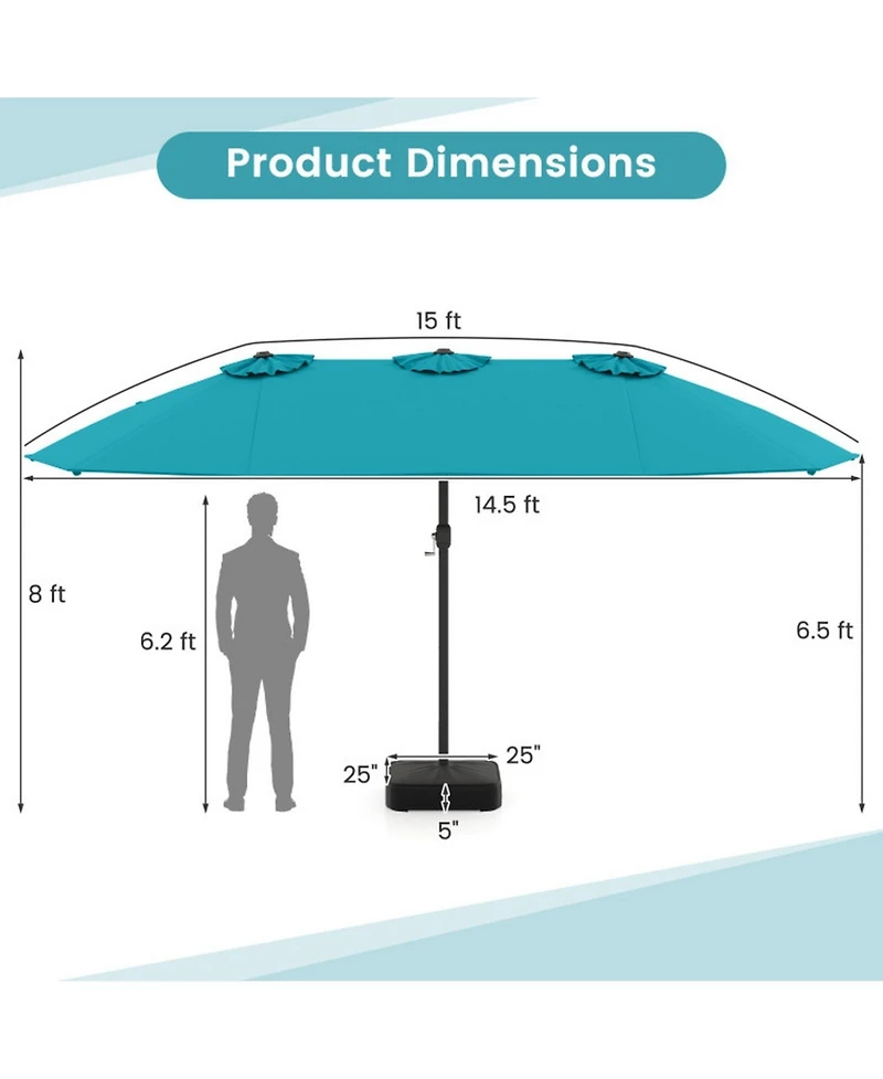 Sugift Double-Sided Twin Patio Umbrella with Crank and Base