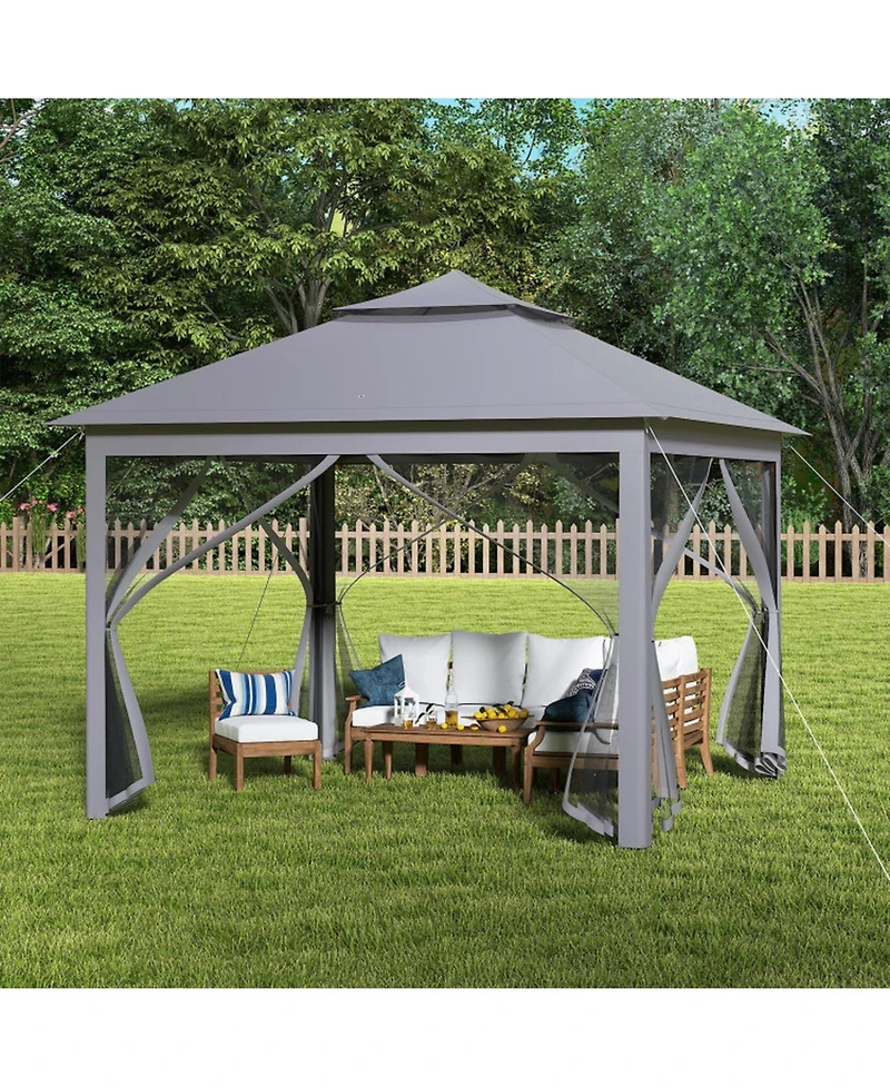 Sugift 11 x 11 Feet 2-Tier Pop-Up Gazebo Tent Portable Canopy Shelter With Carry Bag And Mesh