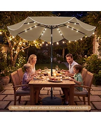 Sugift 9 Feet Scalloped Solar Patio Market Table Umbrella with 24 Led Lights and 30degree(s) Tilt