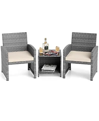 Gouun 3-Piece Patio Wicker Chair and Coffee Table Set with Cushions