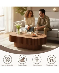 Clihome Oval Coffee Table,Mid Century Modern Fluted Table with Pedestal, Classic Wood