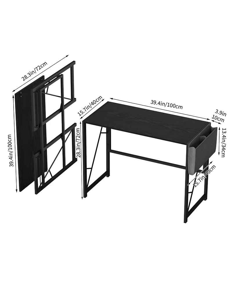 gaomon 39.4" Folding Computer Desk, Home Office Work Desk with Storage Bag and Hook, Foldable Table Gaming Study Writing Desks for Bedroom