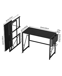 gaomon 39.4" Folding Computer Desk, Home Office Work Desk with Storage Bag and Hook, Foldable Table Gaming Study Writing Desks for Bedroom
