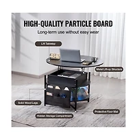 Slickblue Round Lift Top Coffee Table with Pop Up Tabletop and Storage Pockets for Small Spaces