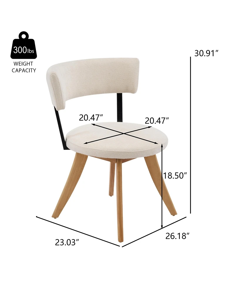 Boyel Living 2-Piece Modern Dining Chairs, Fabric and Rubberwood Base, Ergonomic Curved Back, Set of 2