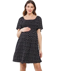 Hello Miz Maternity Square-Neck Flutter-Sleeve Empire-Waist Dress