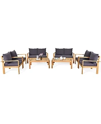 Gymax 8 Pieces Cushioned Wooden Conversation Set Patio Outdoor Furniture Set