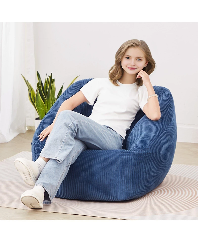 Slickblue 3 Foot Memory Foam Bean Bag Chair with Soft Teddy Velvet Cover