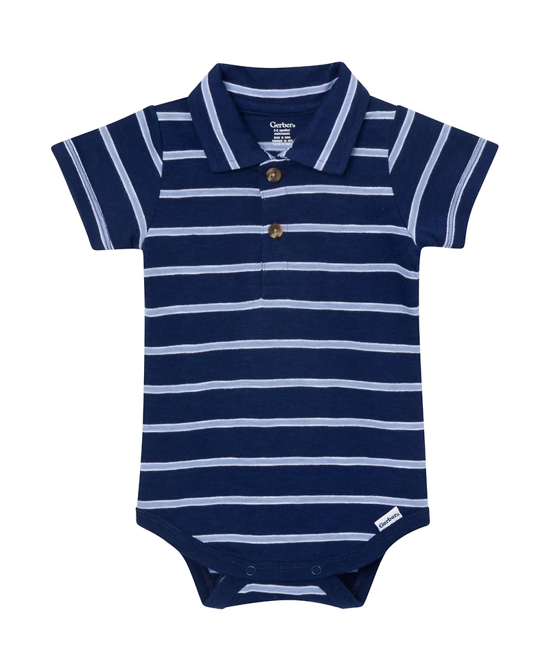 Gerber Baby Boys'(0-3 M to 18 ) Polo Bodysuit, Stripes