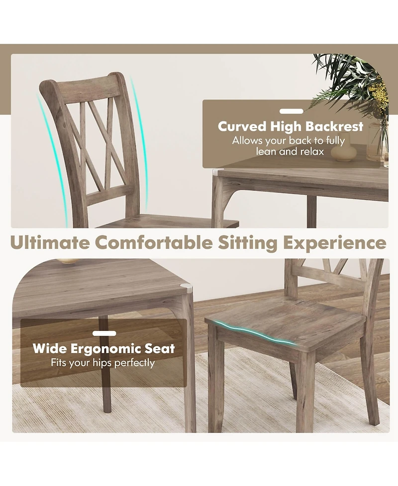 Costway Wooden Dining Chairs Set of 2 with Ergonomic Seat Rubber Wood Frame and High Backrest