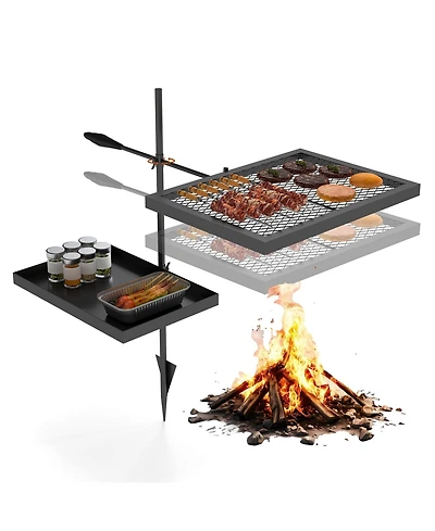 Piscifun Adjustable Height Swivel Campfire Grill Grate Heavy Duty Outdoor Camping Cooking with Carry Bag
