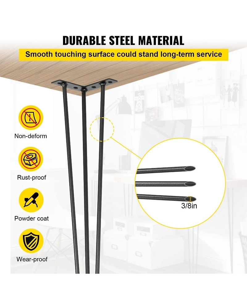 Sugift Hairpin Table Legs Set of 4, 16" Heavy Duty, 880lbs Load Capacity