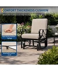 homfan Porch Glider with Removable Cushion, Outdoor Glider Rocking Chair with Heavy-Duty Metal Frame, Curved Armrests for Patio