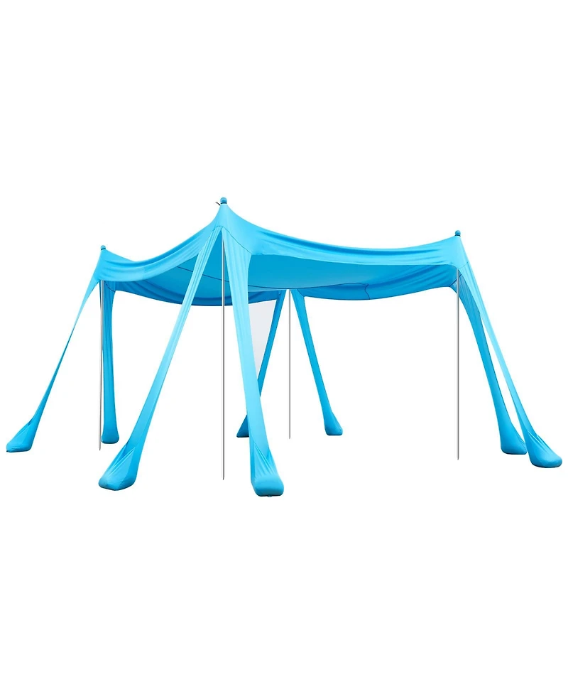 Hongge Family Beach Sun Shelter 10 x 10 feet Lycra Canopy 6.6 feet Tall with Sandbags Stability Poles and Shovels