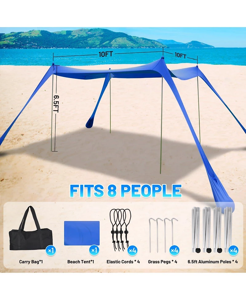 Aofar Beach Tent Sun Shade Pop Up Shelter 4 Poles Carry Bag Outdoor Camping Fishing Yard