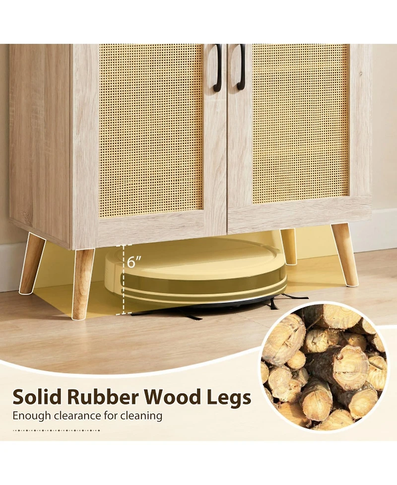 Sugift 5-Tier Rattan Shoe Cabinet with 3 Removable Shelves and 2 Doors