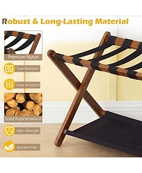 Sugift Solid Rubberwood Folding Luggage Rack with Nylon Shelves