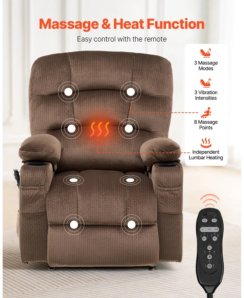 Sugift Dual Motor Power Lift Recliner Chair with Heat Massage 2 Cup Holders Usb Port Infinite Position