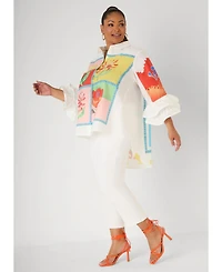 Ashley Stewart Plus Amore Long-Sleeve Ruffled Hi-Low Shirt