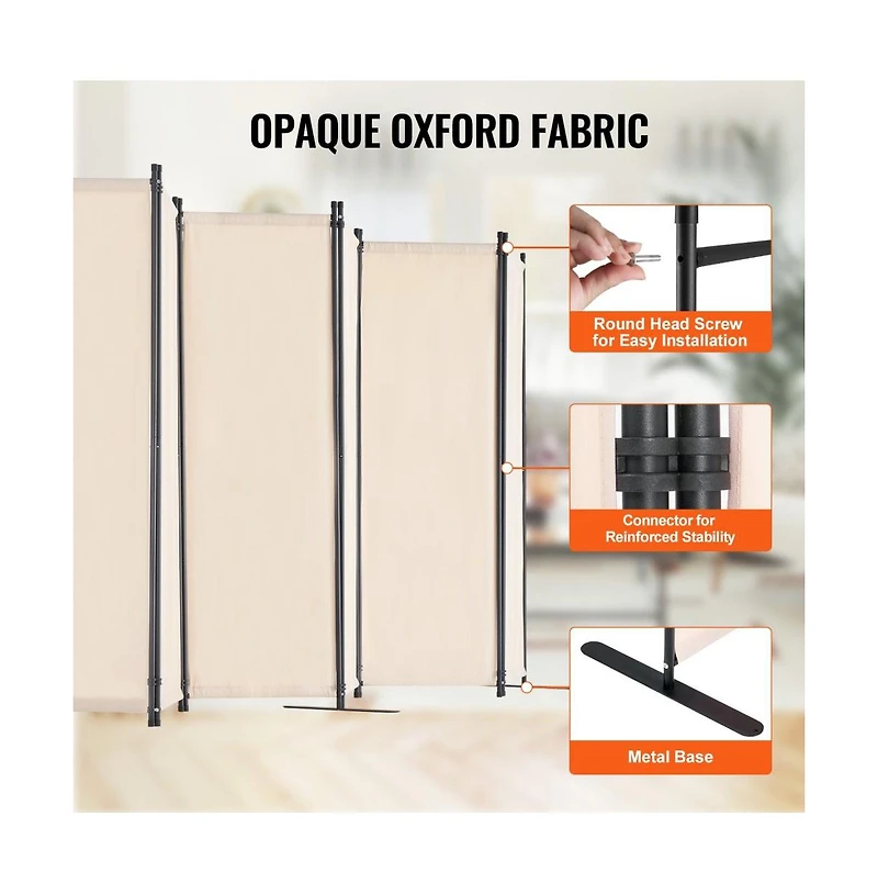 Slickblue Freestanding Folding Room Partition, 6 Panel Privacy Divider for Living Room Bedroom Office