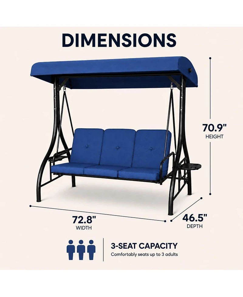gaomon 3-Seat Outdoor Patio Swing Chair with Canopy and Cushions, Heavy-Duty Steel Frame