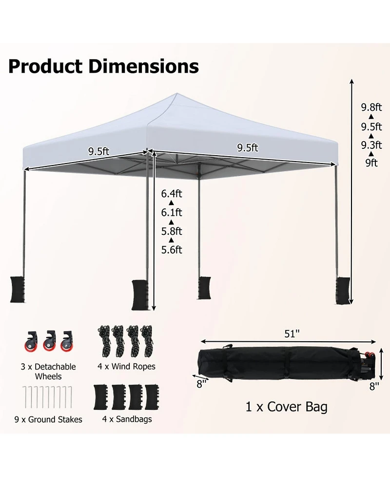Sugift 9.5 x 9.5 Feet Pop Up Canopy Tent with Adjustable Heights