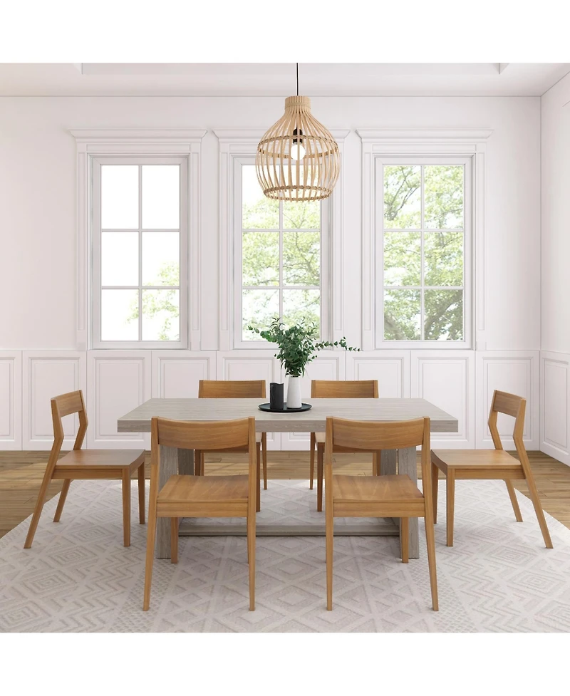 Plank+Beam 72" Classic Solid Wood Dining Table Set, Wirebrush, + 6 Chairs