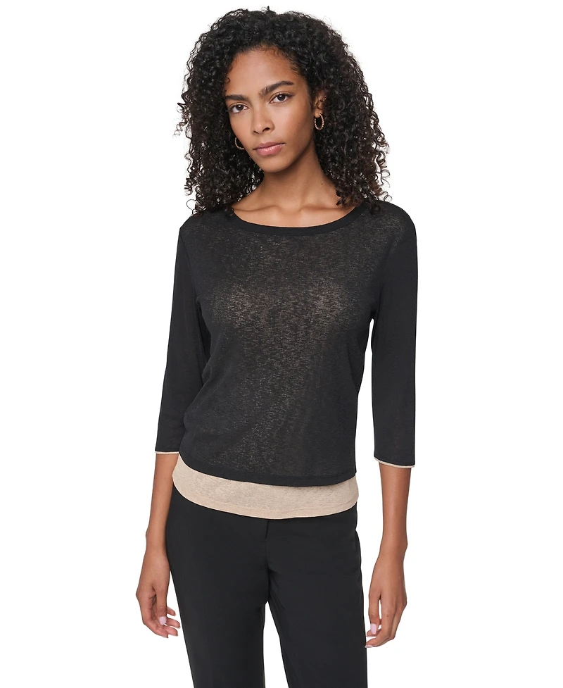 Dkny Women's Tissue Knit Scoop Neck 3/4-Sleeve Pullover Sweater