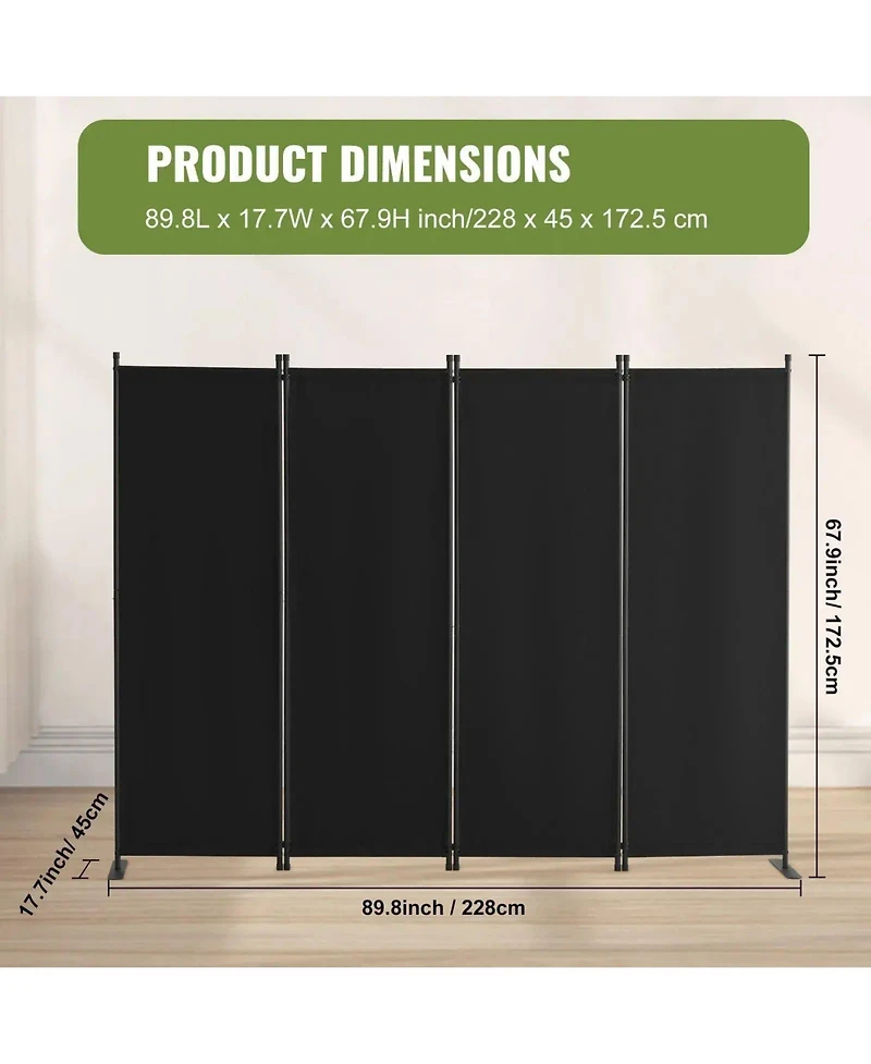 Slickblue Folding Room Divider 4 Panel Fabric Privacy Partition Screen for Office Bedroom Study