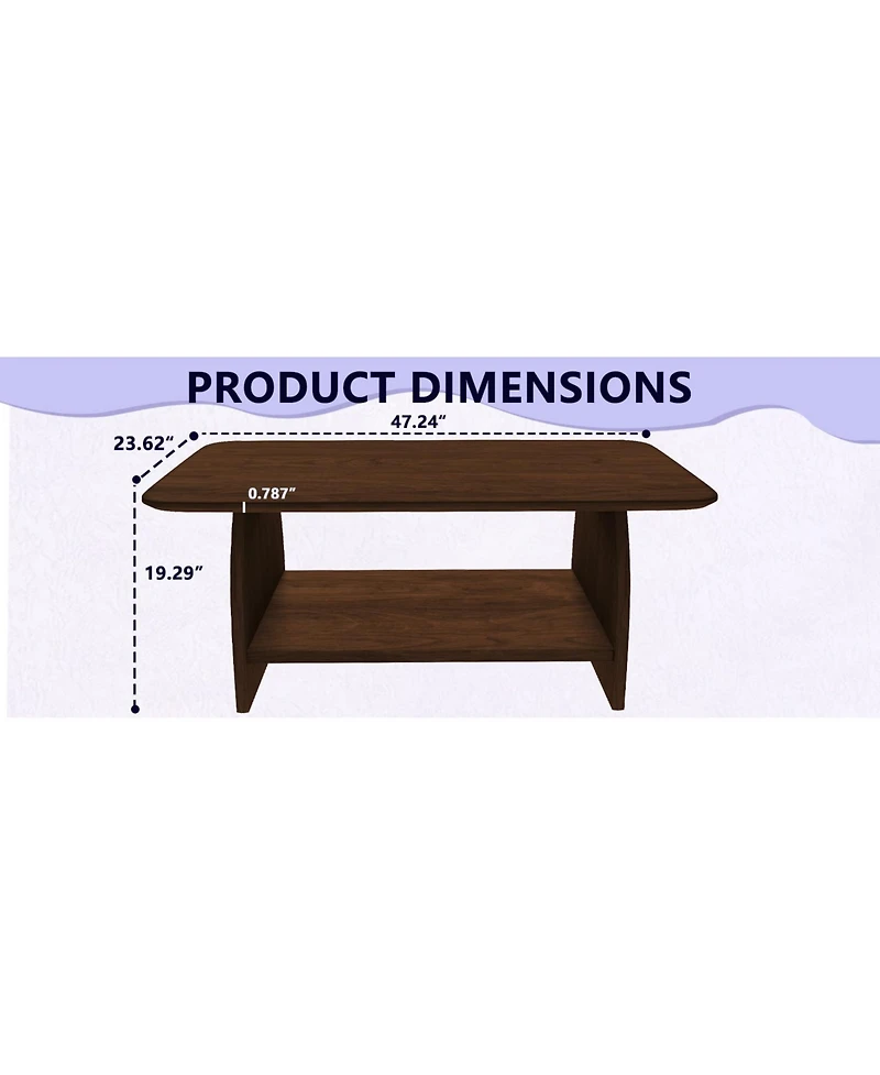 Flynama 47 Inch Double-Layer Rectangular Mdf Coffee Table