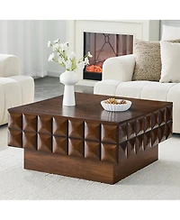 flynama 32.7" Square Walnut Coffee Table with 3D Cube Texture
