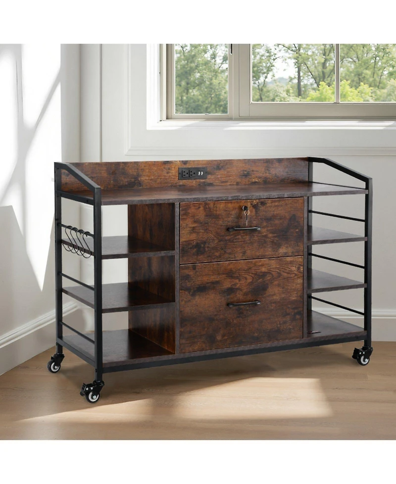 Slickblue 2 Drawer File Cabinet with Lock and Open Storage Shelves