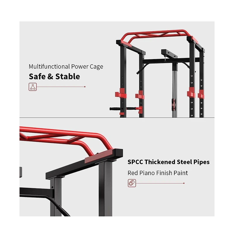 Sevorley Multi-Function Power Rack Home Gym with Lat Pulldown, Pull-Up Bar, Dip Bars, J-Hooks, Safety Bars, 1000-Lb Capacity