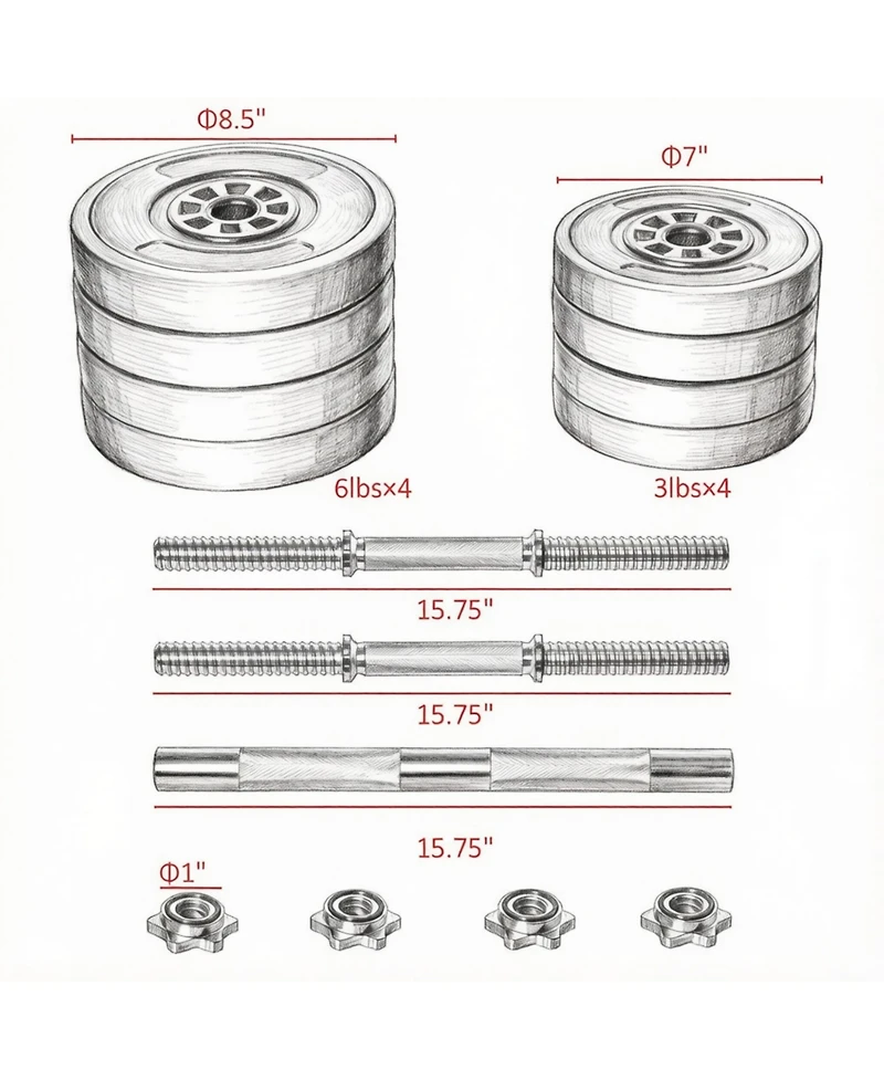 Sevorley 44 lb Adjustable Dumbbell and Barbell Set, 2-in-1 Free Weight Kit with Plates, Connecting Rod and Spin Lock Nuts