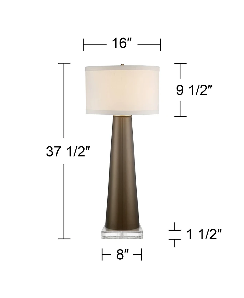 Possini Euro Design Karen Modern Table Lamp with Clear Square Riser 37 1/2" Tall Dark Glass Fabric Drum Shade for Bedroom Living Room