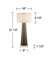 Possini Euro Design Karen Modern Table Lamp with Clear Square Riser 37 1/2" Tall Dark Glass Fabric Drum Shade for Bedroom Living Room